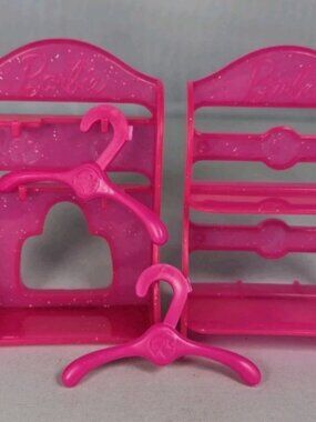 Barbie Accessory Hot Pink Glitter Racks Shoe Shelf Clothes Closet & Hangers Doll